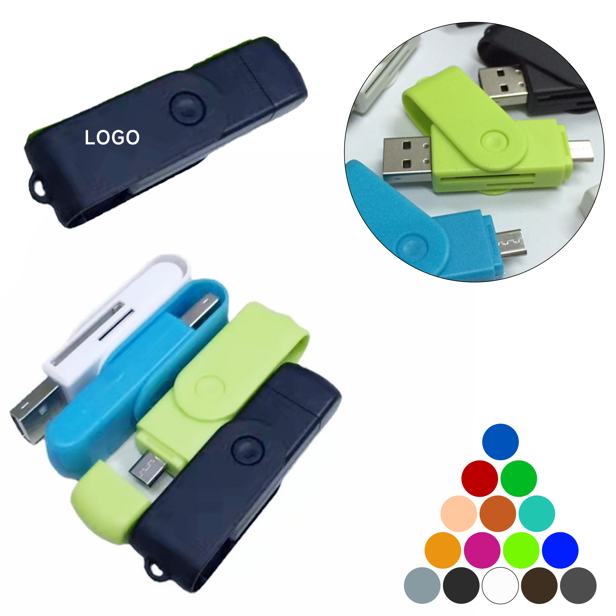 45456 2-In-1 Swivel Usb Card Reader - Image 1